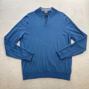 Nordstrom Washable Blue Merino Wool Quarter Zip Sweater Size XL